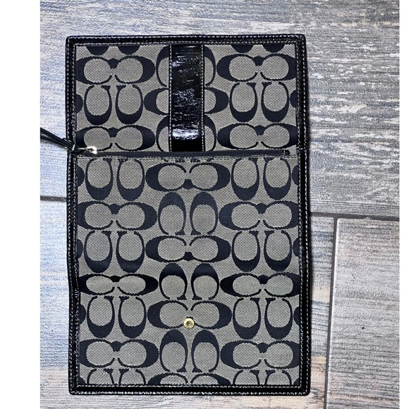 Coach Signature C Jacquard Trifold Wallet Grey Black Patent Leather Trim Large - Picture 7 of 10